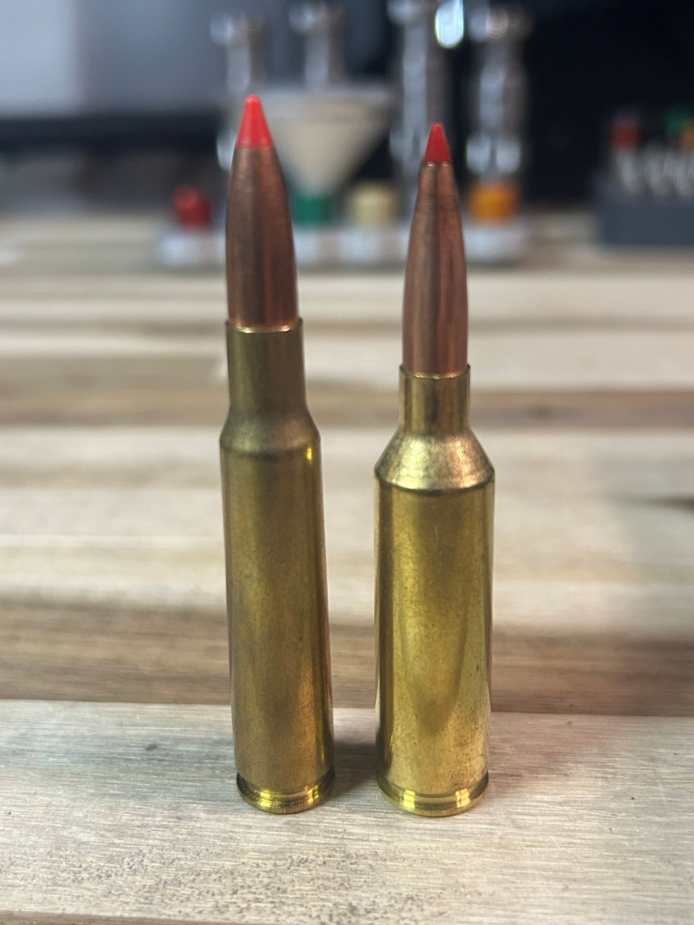 7x57 Mauser and 6.5 PRC cartridges showing differences between traditional and modern cartridge design