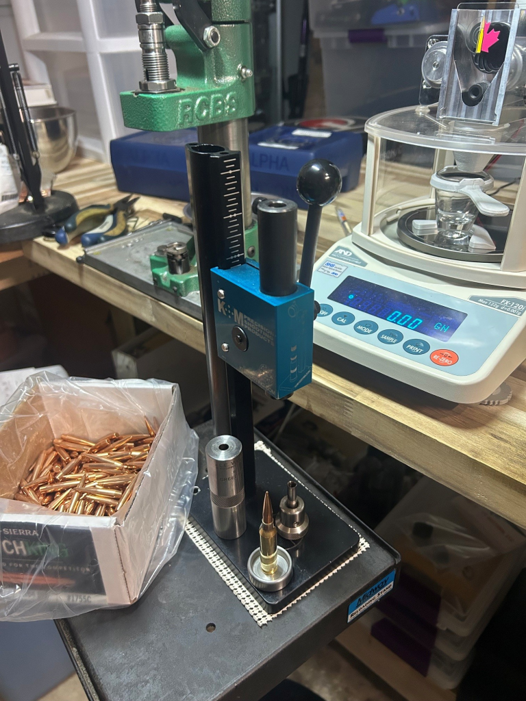 K&M arbor press and V4 AutoTrickler precision rifle reloading setup
